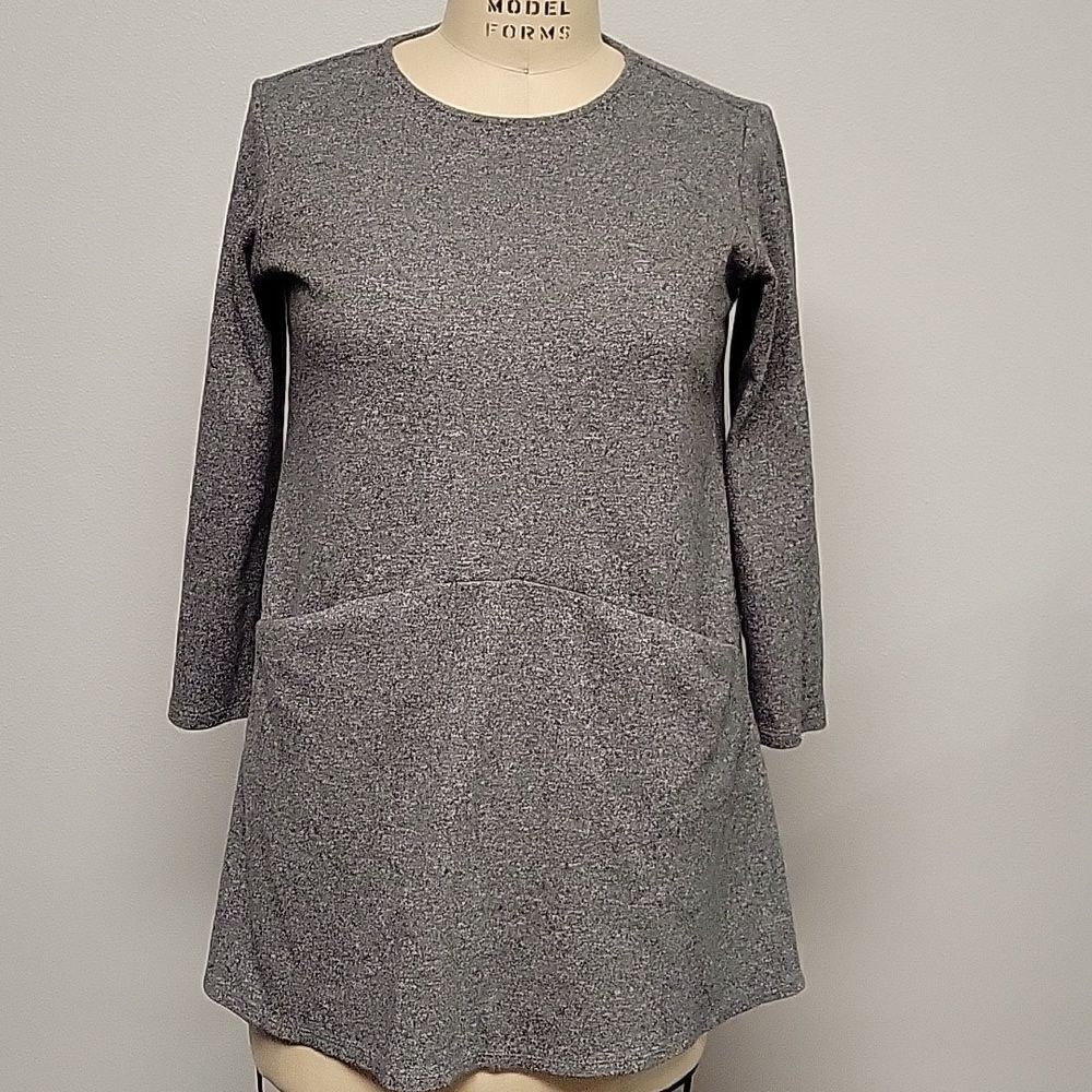 PURE JILL by J. JILL 100% Cotton Gray Long Sleeve Crew Neck A-Line Dress sz PXS
